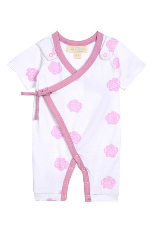 Smart Short Sleeve Kimono Pink Rose Romper