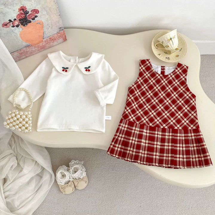 Kids Girls Cherry Pattern Long Sleeves Beige Clothing
