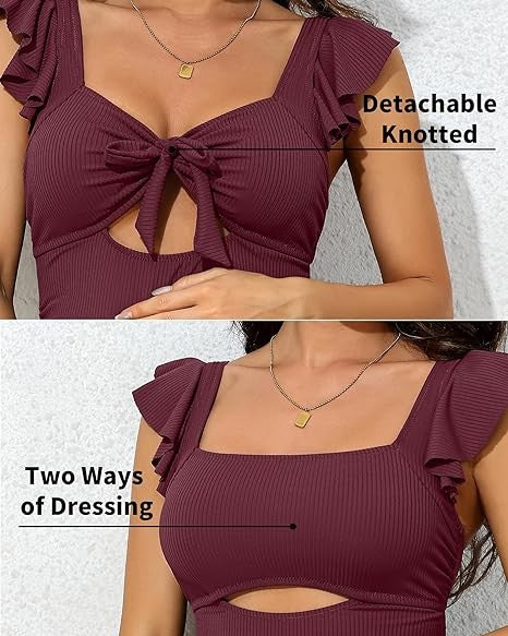 Ribbed Tie Knot Ruched Maternity Swimsuit