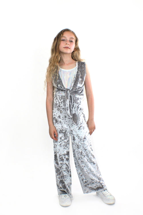 Silver Crushed velvet Jumpsuit
