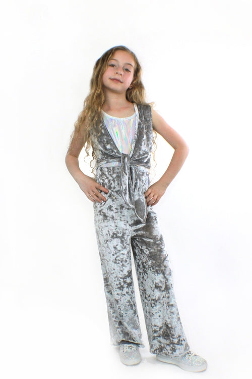 Silver Crushed velvet Jumpsuit