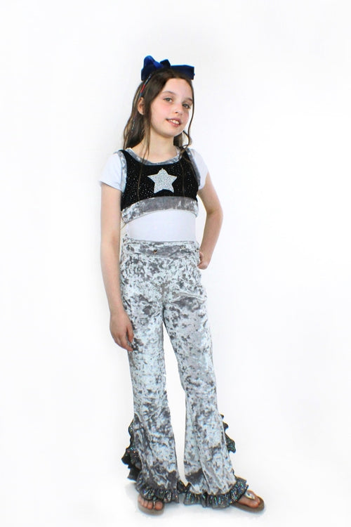 Eve, silver crushed glitter flared Pants