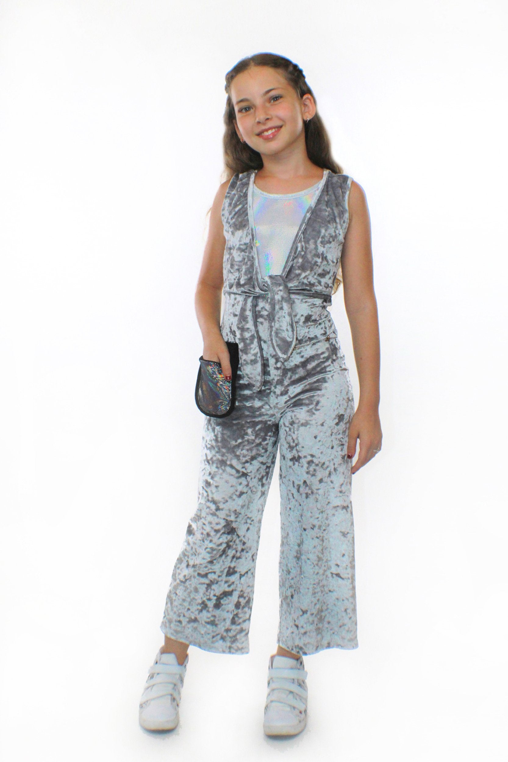 Silver Crushed velvet Jumpsuit