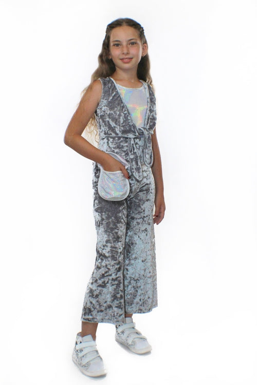 Silver Crushed velvet Jumpsuit