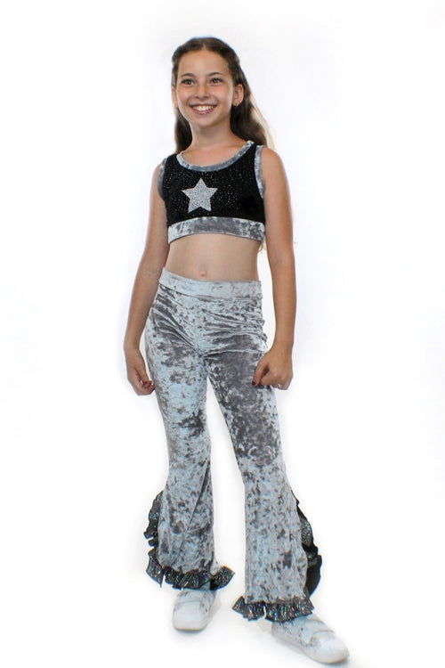Eve, silver crushed glitter flared Pants