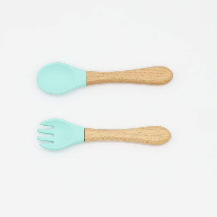 Baby Wooden Handles Silicone Spoon Fork Cutlery