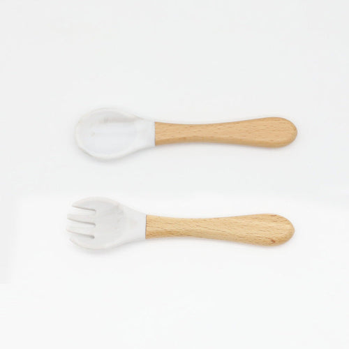 Baby Wooden Handles Silicone Spoon Fork Cutlery