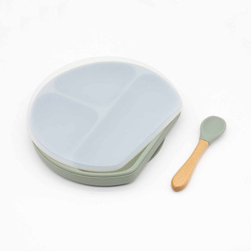 Baby Silicone Plate With Wooden Spoon