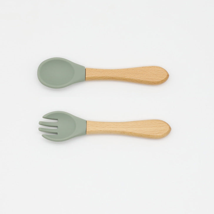 Baby Wooden Handles Silicone Spoon Fork Cutlery