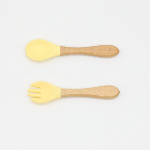 Baby Wooden Handles Silicone Spoon Fork Cutlery