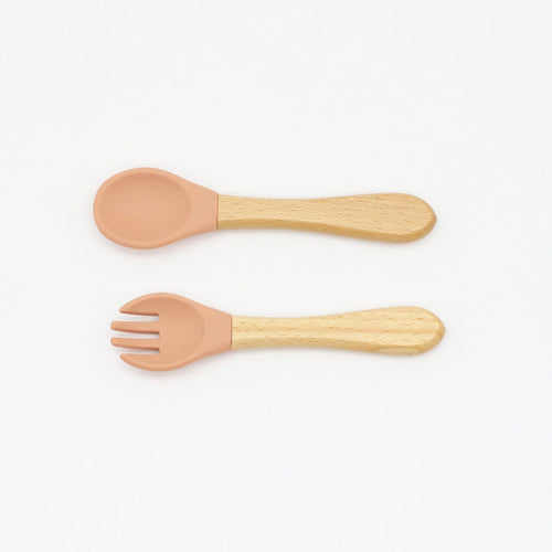 Baby Wooden Handles Silicone Spoon Fork Cutlery