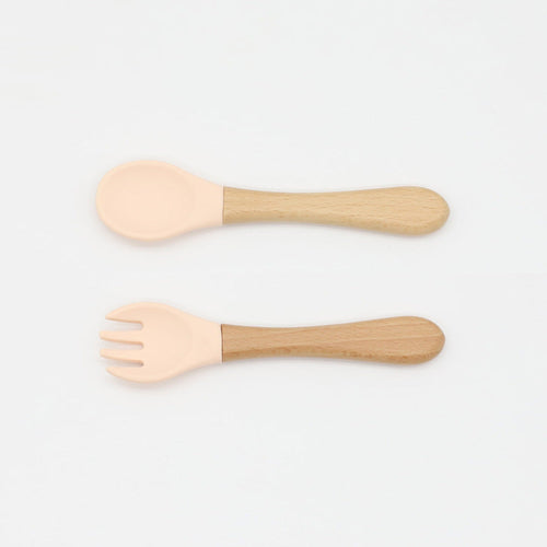 Baby Wooden Handles Silicone Spoon Fork Cutlery