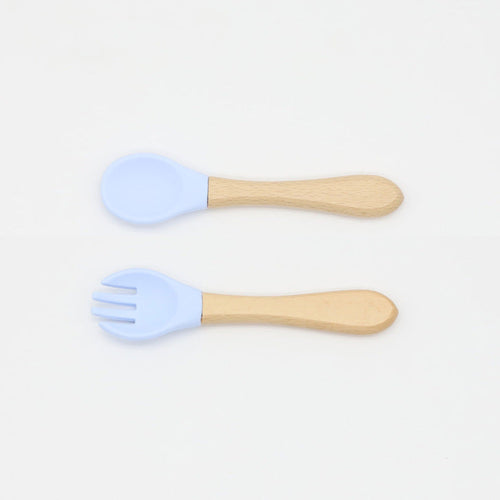 Baby Wooden Handles Silicone Spoon Fork Cutlery