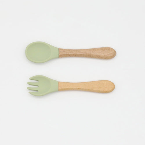 Baby Wooden Handles Silicone Spoon Fork Cutlery