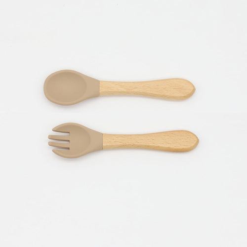 Baby Wooden Handles Silicone Spoon Fork Cutlery