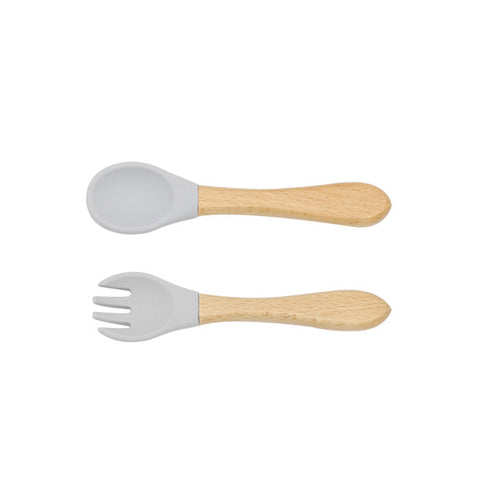 Baby Wooden Handles Silicone Spoon Fork Cutlery