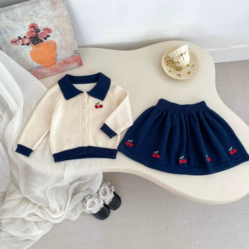 Spring and Autumn Kids Girls Cherry Embroidered Clothing