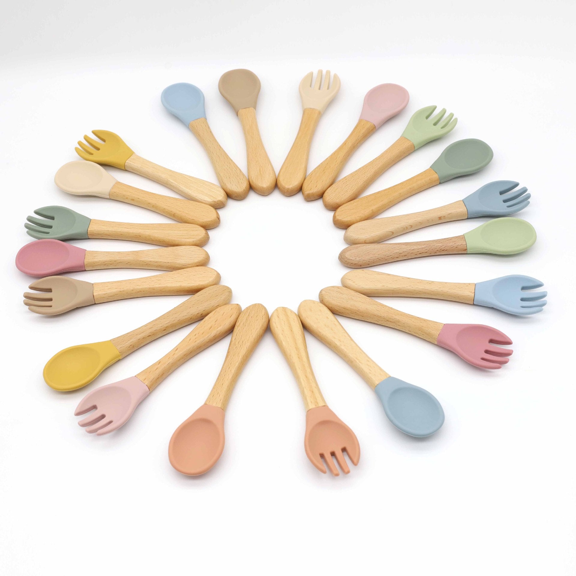Baby Wooden Handles Silicone Spoon Fork Cutlery