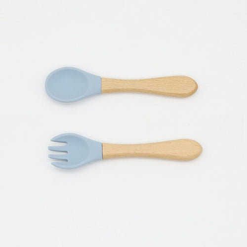 Baby Wooden Handles Silicone Spoon Fork Cutlery