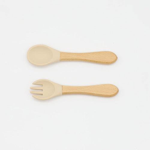 Baby Wooden Handles Silicone Spoon Fork Cutlery
