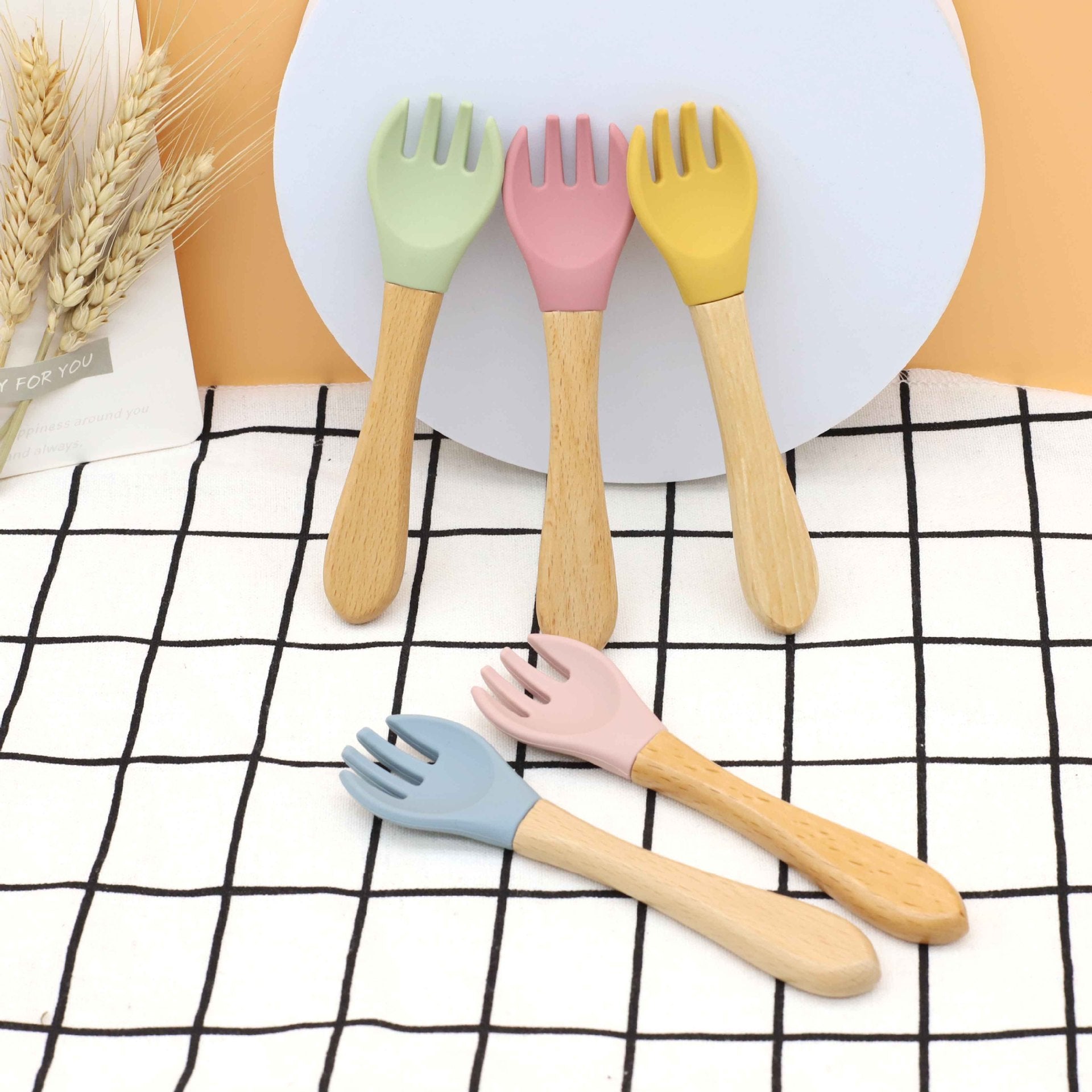 Baby Wooden Handles Silicone Spoon Fork Cutlery