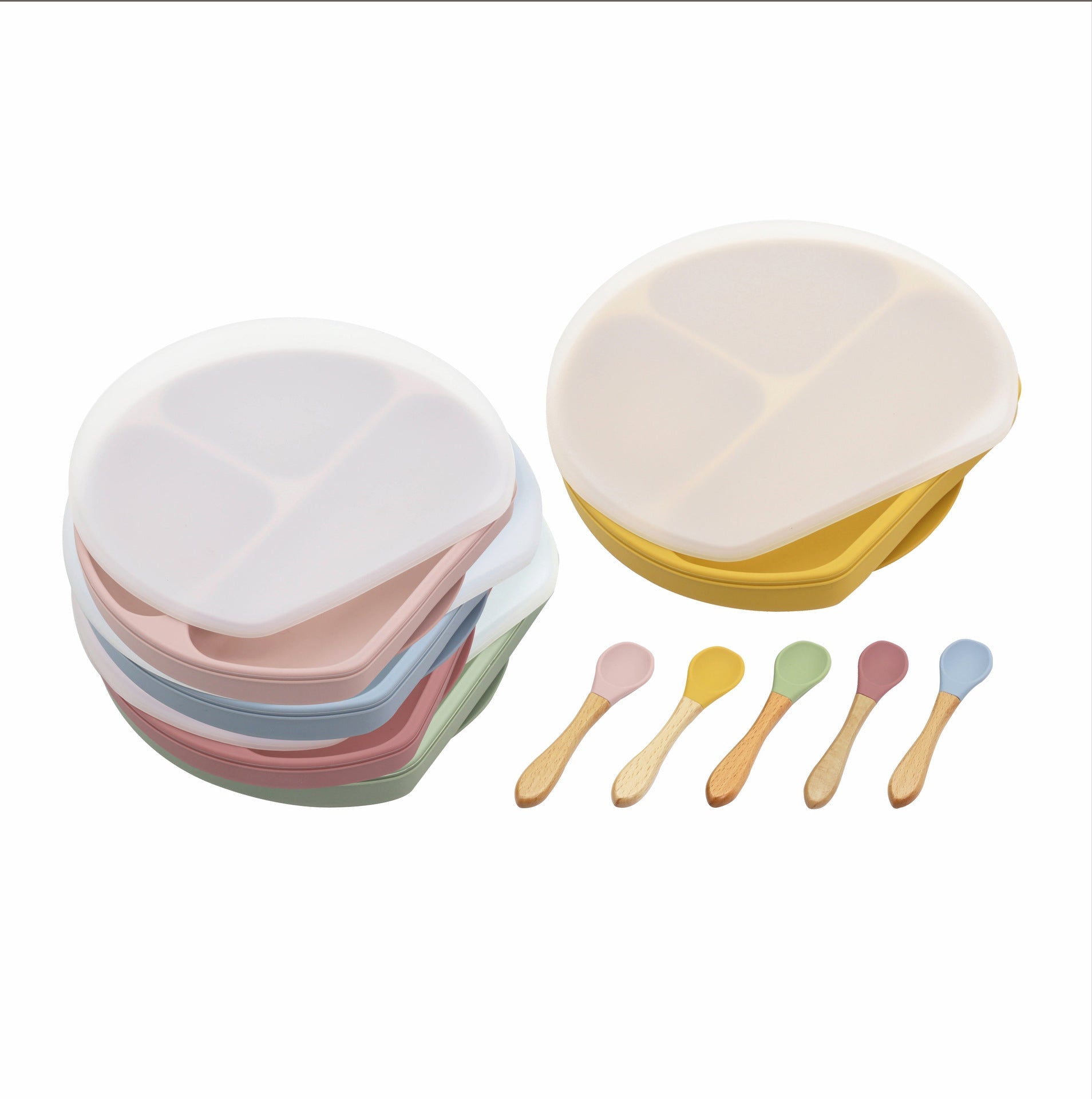 Baby Silicone Plate With Wooden Spoon