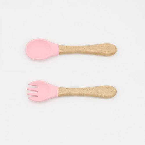 Baby Wooden Handles Silicone Spoon Fork Cutlery