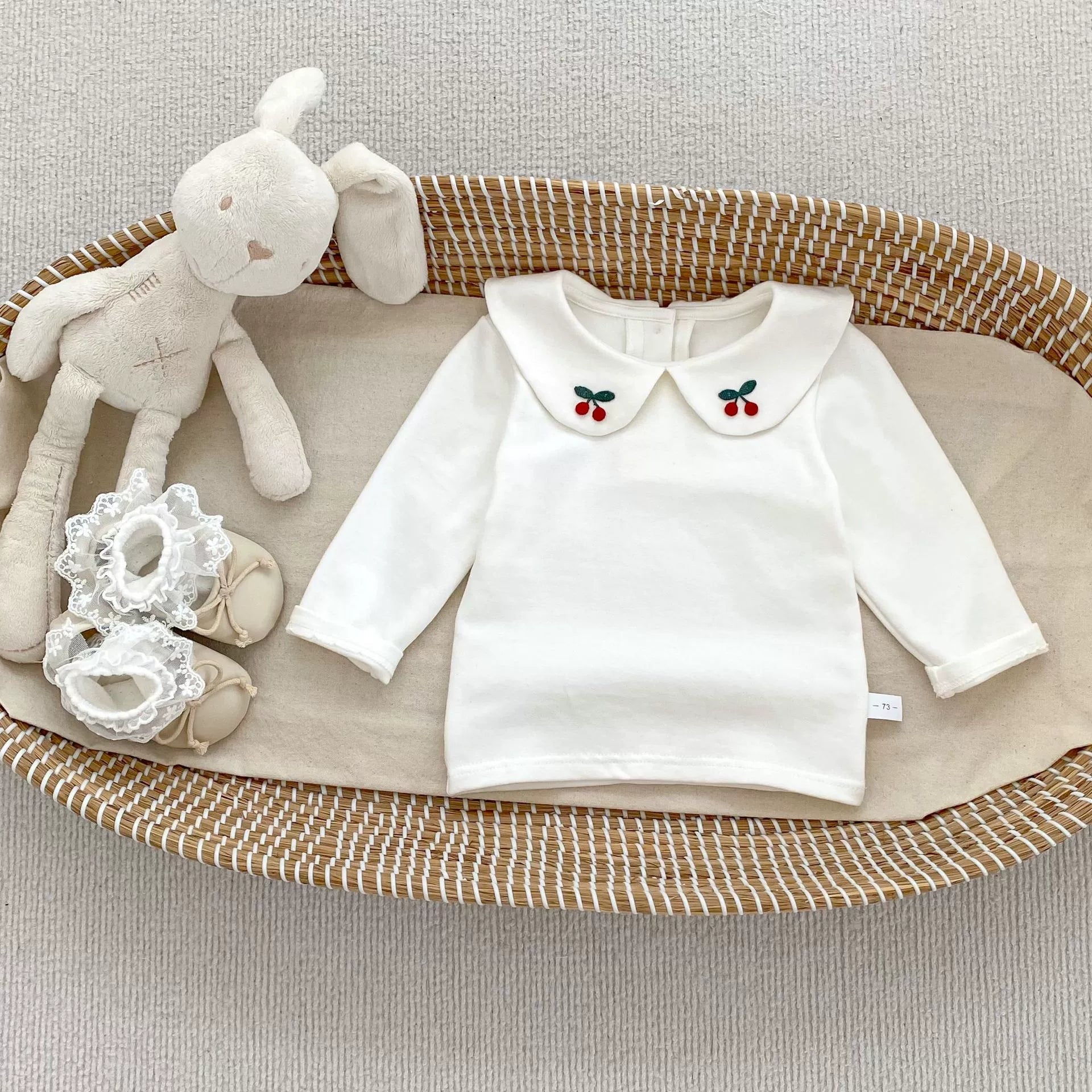 Kids Girls Cherry Pattern Long Sleeves Beige Clothing