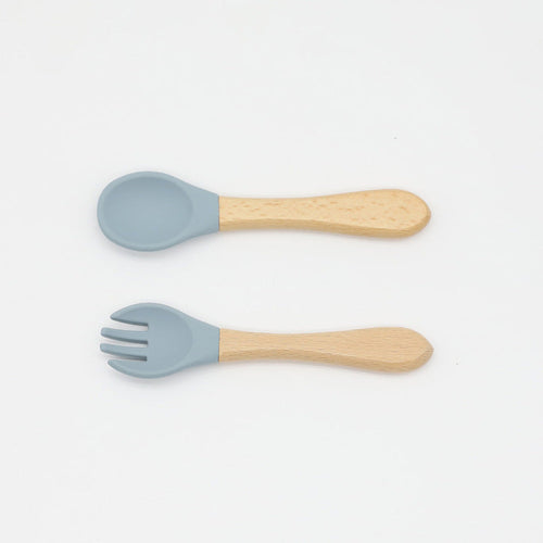 Baby Wooden Handles Silicone Spoon Fork Cutlery
