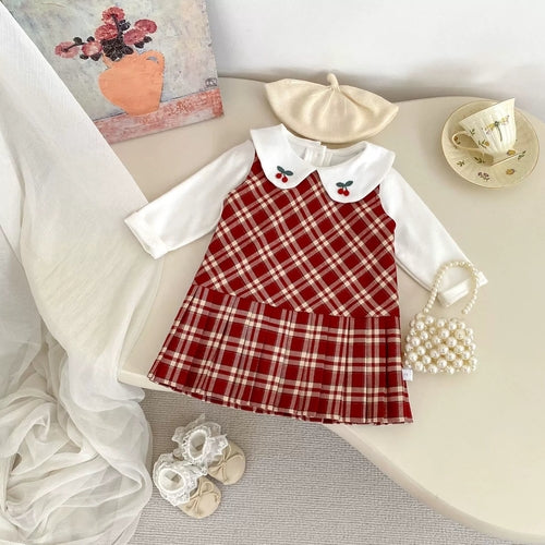Kids Girls Cherry Pattern Long Sleeves Beige Clothing