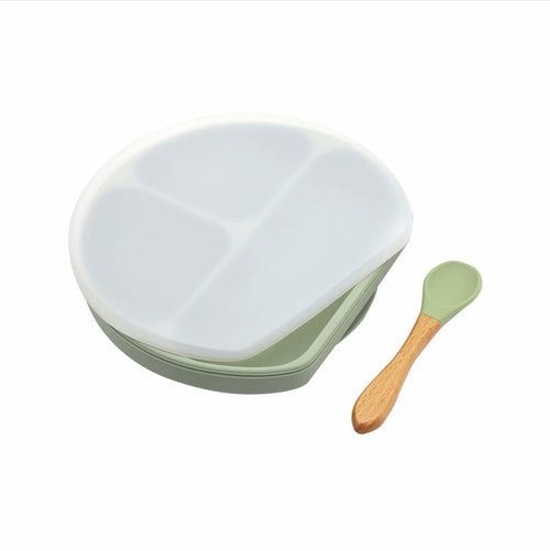 Baby Silicone Plate With Wooden Spoon