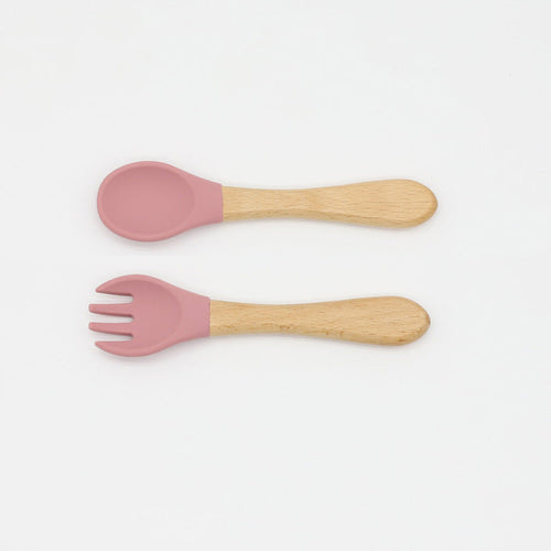 Baby Wooden Handles Silicone Spoon Fork Cutlery