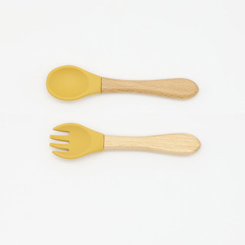 Baby Wooden Handles Silicone Spoon Fork Cutlery