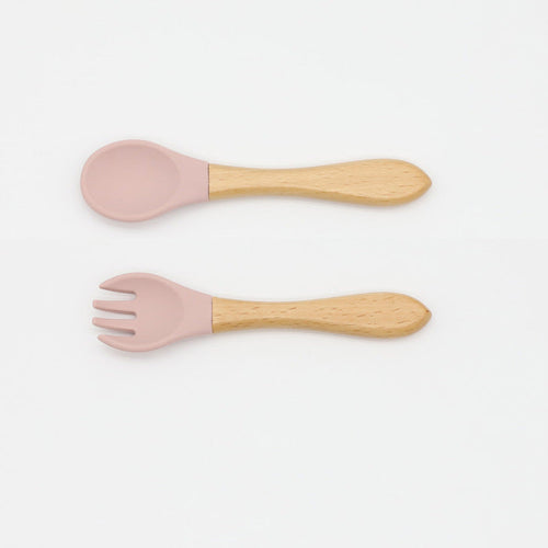 Baby Wooden Handles Silicone Spoon Fork Cutlery